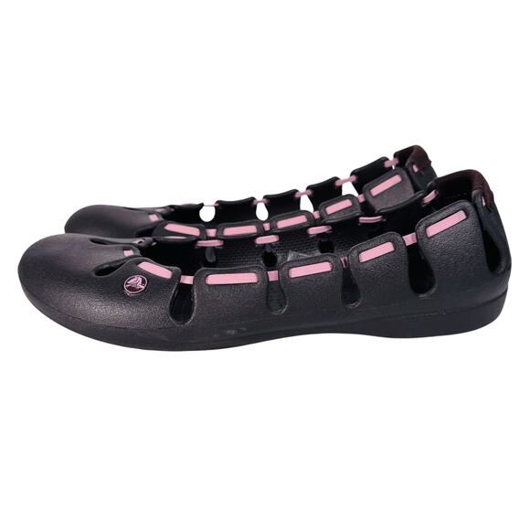 Crocs Springi Ballet Flats Women 8 Chocolate Brown‎ Pink Slip On Round Toe - Picture 2 of 11